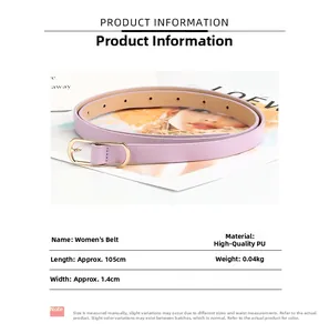 Spécifications détaillées de la ceinture fine en cuir PU violet clair et boucle dorée
