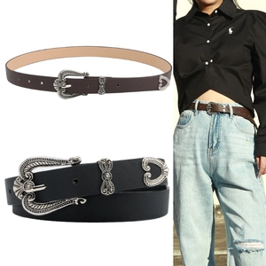 Vintage Women PU Leather Belt With Carved Crown Alloy Pin Buckle Bohemian Western Style Waist Belt For Jeans Dress Accessory