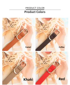 Ceinture fine pour femme avec boucle dorée ovale en camel, café, kaki et rouge