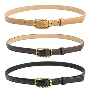 Cintura da Donna alla Moda Francese Retrò Twist Fibbia Quadrata in Lega Pelle Artificiale Sottile Fascia per Jeans Vestito Decoro