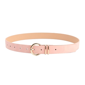 Minimalist light pink leather belt for women with a round gold buckle for jeans