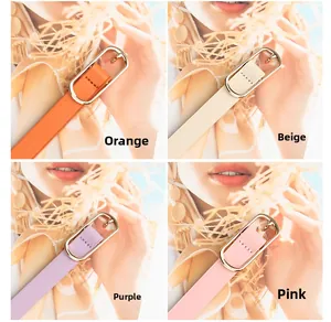 Détails de ceintures fines en simili cuir orange, beige, violet et rose avec boucles dorées