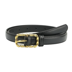 Cintura sottile in pelle PU nera da donna con fibbia quadrata in metallo dorato intrecciato