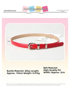 Détails d'une ceinture fine en cuir PU rouge de 2 cm avec une boucle classique en alliage