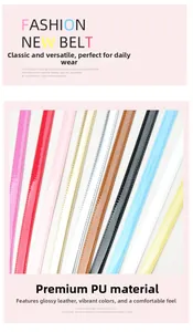Gros plan de ceintures fines en similicuir PU montrant diverses couleurs bonbon vives