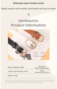 Detail showing women's PU leather belt dimensions 103cm length and gold oval alloy buckle