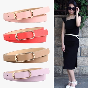 Ceinture Mince en Similicuir pour Femmes Boucle Ovale Dorée Style Coréen Couleur Unie Ceinture Fine pour Robes Décontractées Jeans Ceinture Mode