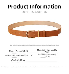 Detail of a brown leather belt with 103cm length and golden bamboo-style buckle