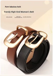 Détails de ceintures en cuir PU souple pour femmes avec boucle en alliage noir et marron