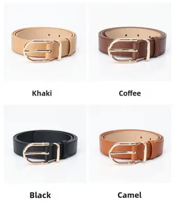 Litchi pattern leather belts for women in khaki, coffee, black, and camel with gold buckles