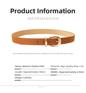 Ceinture marron pour femme avec boucle dorée en D, largeur 2,8 cm et longueur 103 cm