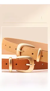Détails de ceintures en cuir grainé avec boucles en alliage doré en marron et tan