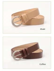 Dettaglio cinture da donna nei colori kaki e caffè con fibbie ad ardiglione argentate