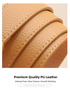 Gros plan sur ceinture en cuir PU marron clair avec coutures blanches et grain litchi