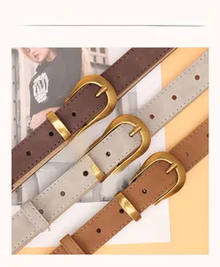 Detailed set of retro women's belts in coffee, grey, and tan with vintage gold buckles