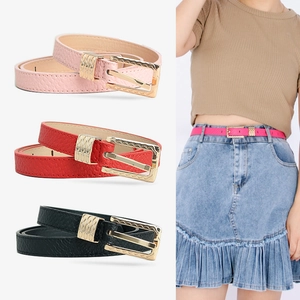 Women's Fashion Slim Faux Leather Belt With Gold Metal Pin Buckle Lychee Texture Candy Color Adjustable Waist Strap For Jeans
