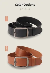 Detail view of neutral leather belts in black and camel colors with matte pin buckles