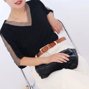 Minimalist brown PU leather belt for women featuring a gold oval metal pin buckle