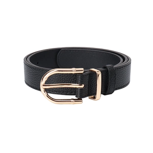 Women's black leather belt with a vintage gold bamboo buckle in Maillard fashion style