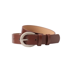 Cintura classica in pelle marrone da donna con fibbia a ferro di cavallo argento minimalista