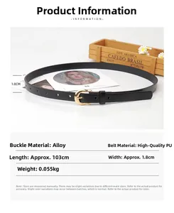 Détail de la ceinture en cuir PU noir de 1,8 cm avec boucle dorée et dimensions précises