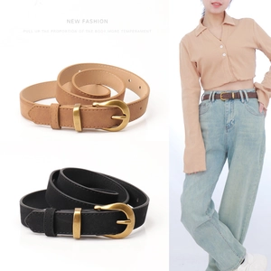Women Retro Faux Leather Belt With Vintage Gold Alloy Buckle Adjustable Fashion Waist Belt For Jeans Dresses Ladies Decorative Belt