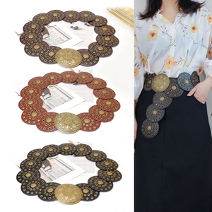 Ceinture Corset Western Vintage pour Femmes en Similicuir avec Tournesol en Métal Patchwork Oeillets Bohème Ceinture Décorative
