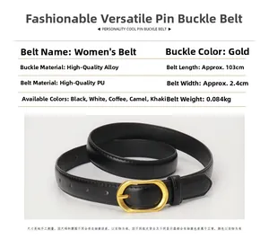Detailed size chart for women's black PU leather belt with golden alloy buckle