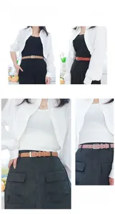 Detail view of stylish slim leather belts for women with classic metal pin buckle design