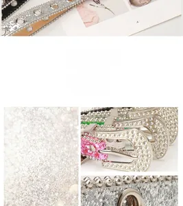 Vue détaillée de la ceinture Y2K avec strass brillants et texture pailletée pour femmes