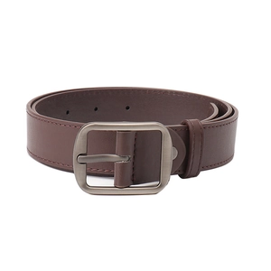 Classic dark brown leather belt with a matte bronze pin buckle for jeans and casual wear