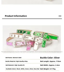 Tableau des tailles détaillé pour ceinture Y2K à paillettes avec boucle en strass
