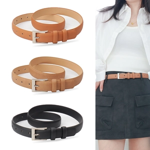 Women Skinny Artificial Leather Belt With Alloy Pin Buckle Fashion Simple Commuter Decorative Waist Belt For Dresses Jeans