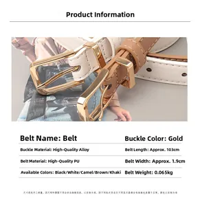 Detailed view of women's slim PU belt with golden alloy buckle and stitching details