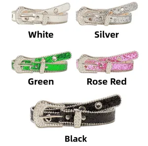 Détails des ceintures à strass Y2K en blanc, argent, vert, rose et noir mat
