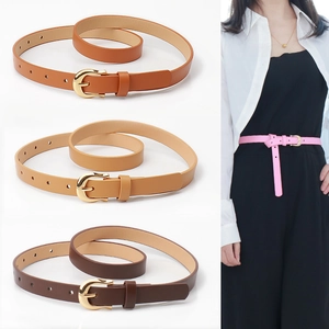 Ceinture Fine en Cuir PU pour Femmes Avec Boucle en Fer à Cheval Dorée Ceinture Mince Polyvalente pour Jean Robe Accessoire Mode
