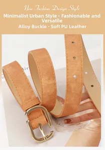Détail de la ceinture en cuir PU denim orange-brun avec boucle en alliage doré