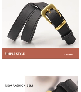 Dettaglio di una cintura in pelle nera classica con fibbia dorata opaca e stile moda