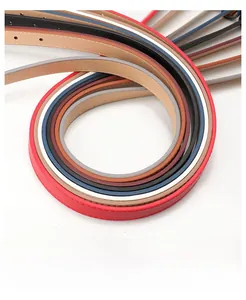 Close-up of colorful leather belts showing smooth oil edge process and layered texture