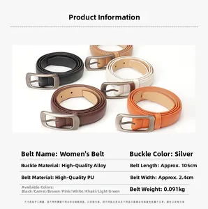 Cinq couleurs de ceintures en cuir PU pour femmes avec spécifications de taille et poids