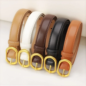 Minimalist leather belts for women with gold D-ring buckle in five classic colors