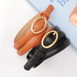 Women's Fashion Skinny Belt Faux Leather Waistband With Oval Alloy Buckle Candy Color Sweet Style Belt For Dresses Jeans