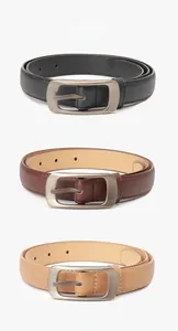Trois ceintures en cuir classiques noire, café et kaki avec boucles ardillon mates