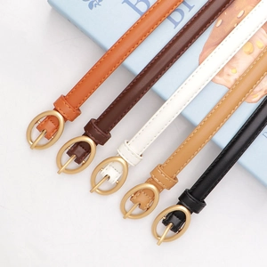 Women's slim leather belt set with gold oval buckles in five stylish colors