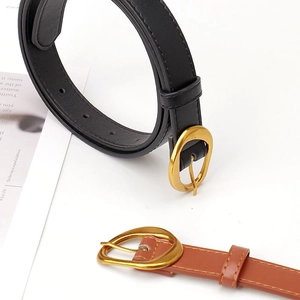 Ensemble de fines ceintures en cuir noir et marron pour femme avec boucle dorée rétro