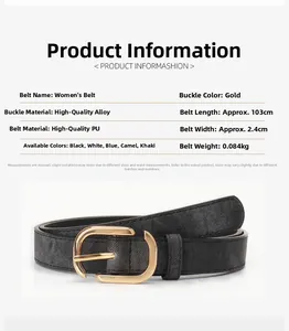 Détail de la ceinture en cuir PU noir de haute qualité avec boucle ronde en alliage doré