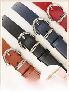 Detailed view of various fashion belts for women with polished silver metal D-ring buckles