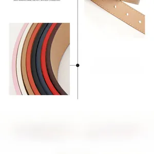 Detail showing various colors of thin faux leather belts with multi-layer oil edge finish