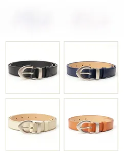 Classic slim PU leather belts in black navy beige and camel with silver buckles
