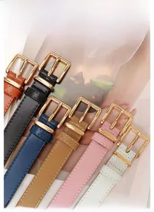 Ensemble détaillé de ceintures fines en cuir pour femmes en six couleurs et boucles dorées